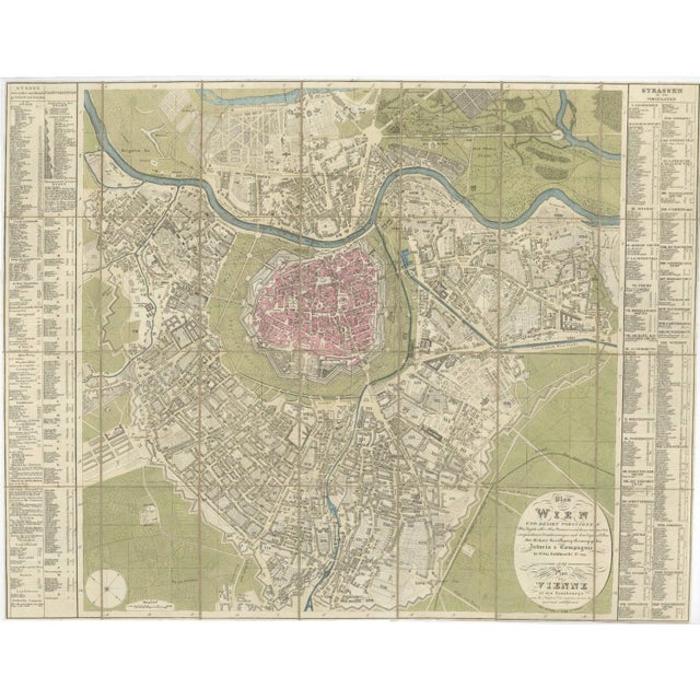 A highly detailed and elegant 1839 hand-colored plan of Vienna, published by the renowned Artaria & Compagnie, depicting...
