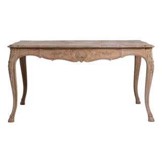 Early 20th Century France Weathered Whitewash Carved Cerused Oak Console For Sale