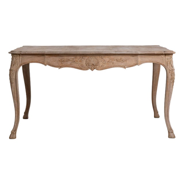 Early 20th Century France Weathered Whitewash Carved Cerused Oak Console For Sale