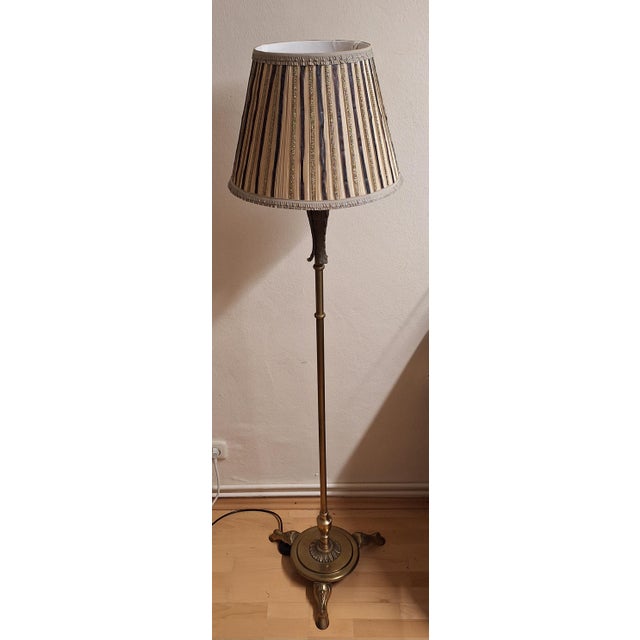 Mid-Century German Floor Lamp with Brass Base and Handmade Fabric Shade from Lamplove, 1950s For Sale - Image 4 of 9