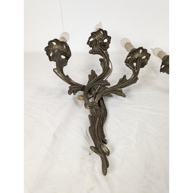 Large Louis Xv Style Bronze Sconces, Set of 2 For Sale - Image 3 of 6