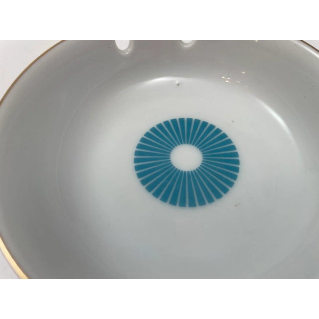 Ceramic Vintage White Porcelain Ashtray With Gold Rim and Blue Design 1960s For Sale - Image 7 of 8