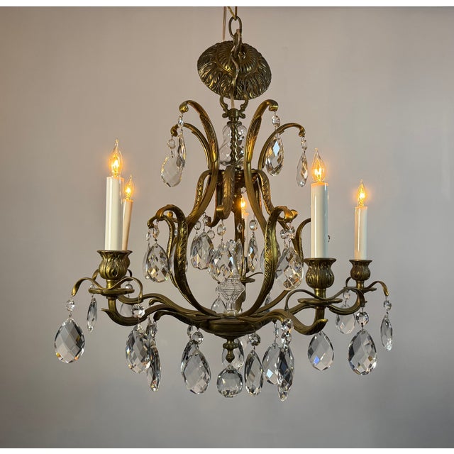 Antique Chandelier- Stunning Brass & Crystal Birdcage Chandelier – 5 Light A captivating expression of decorative...