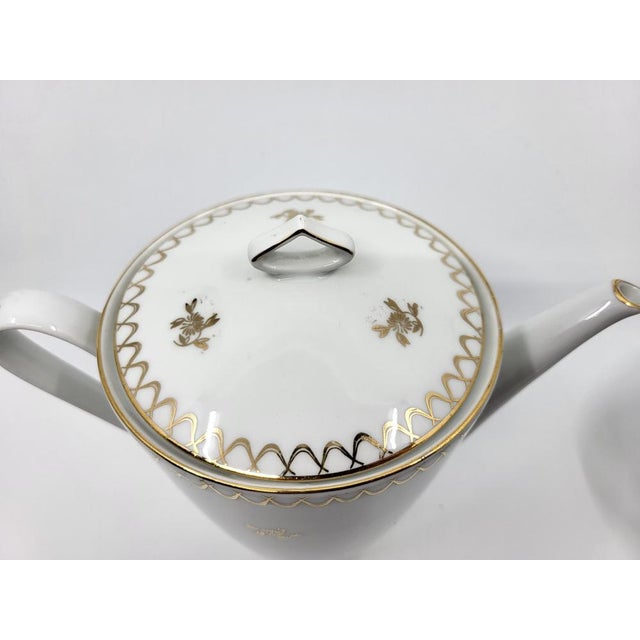French Empire Style Porcelain Tea Service Decorated with Fine Gold from Sologne, 20th Century, Set of 15 For Sale - Image 16 of 18