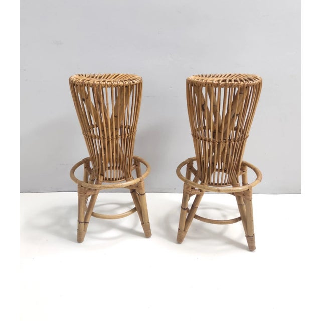 1970s Vintage Round Bamboo Stools from Tito Agnoli, 1960s, Set of 2 For Sale - Image 5 of 14