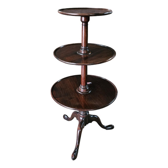 Late 19th Century Mahogany 3 Tier Spoon Foot Pedestal Base Dumbwaiter For Sale
