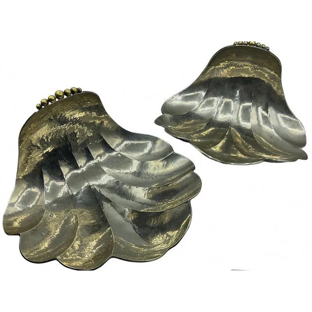 Wonderful and very rare pair of extra large shell shaped Art Deco plates raised on three ball feet. Very large, rare and...