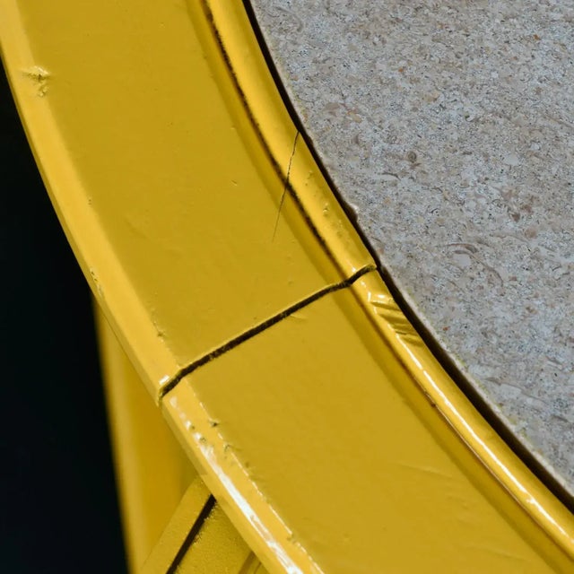1970s Yellow and White Round Travertine Top Side Tables With Storage For Sale - Image 12 of 12