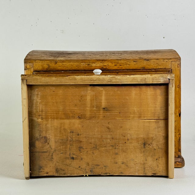 Antique Wooden Two Drawer Tabletop Cabinet With Dome Treasure Chest Top in Golden Brown For Sale - Image 10 of 16