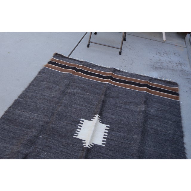 Vintage Turkish Siirt Mohair Blanket, Undyed Angora Goat Hair, Medallion & Stripes For Sale - Image 4 of 13