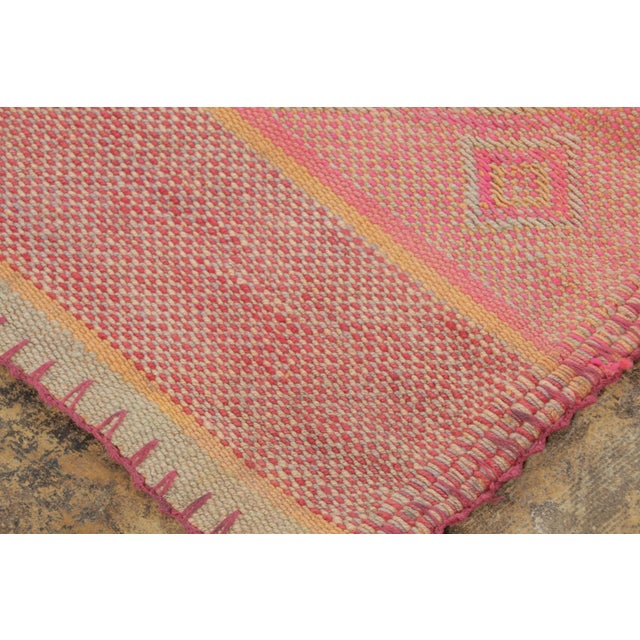 1950s Vintage Peruvian Square Kilim, Pink & Red Geometric Striped Design - Rug & Kilim For Sale - Image 5 of 7