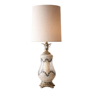 Stately 1950s Hollywood Regency Gilt & Hand-Decorated Glass Table Lamp — Elaine R. Estate