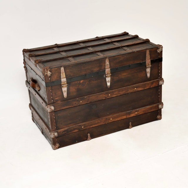 Brown Large Antique Pine Travel Trunk, 1900s For Sale - Image 8 of 15