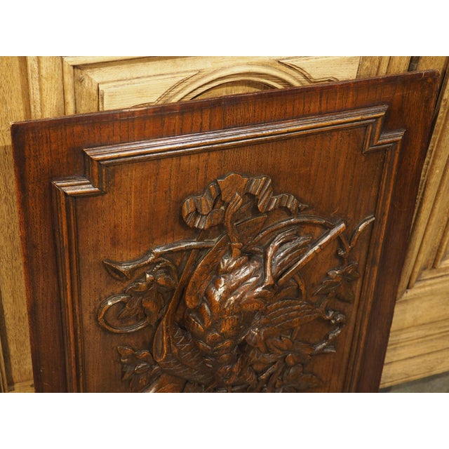 Antique French Hunting Trophy Plaque in Carved and Waxed Oak, Late 1800s For Sale - Image 16 of 18