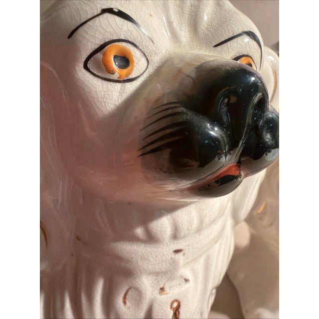 1850s Large 13.5” Tall Staffordshire Mantle Dogs a Pair For Sale - Image 9 of 11