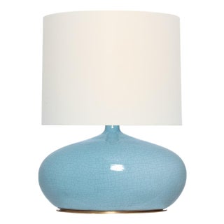 Thomas O'Brien by Visual Comfort Signature Olinda 24" Low Table Lamp in Crackled Robin with Linen Shade For Sale