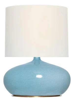 Thomas O'Brien by Visual Comfort Signature Olinda 24" Low Table Lamp in Crackled Robin with Linen Shade