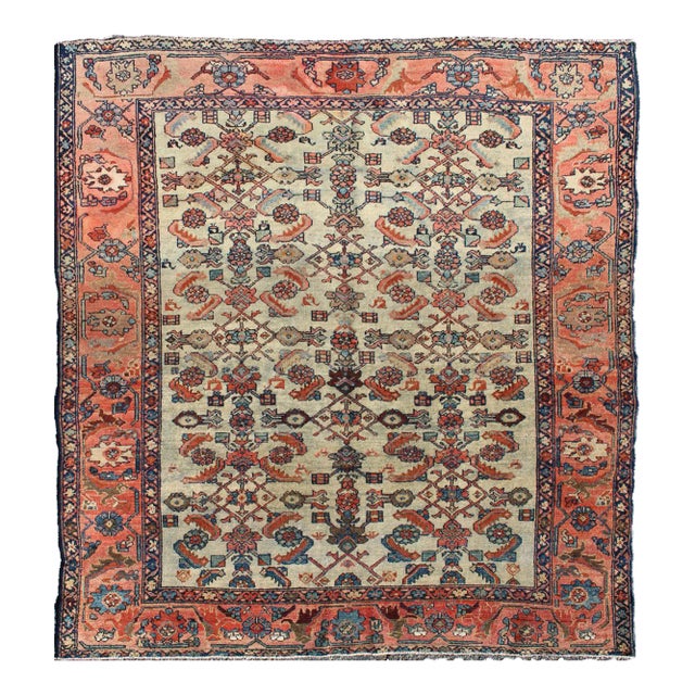 Antique Persian Malayer Rug With All-Over Sub-Geometric Design in Red and Blue For Sale