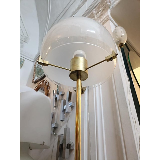Mid-Century Modern Floor Lamp in Brass and Opal Glass, Italy, 1960s For Sale - Image 3 of 12
