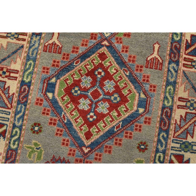 Kazak Runner 2’8” X 9’8” Gray Wool Tribal Hand-Knotted Oriental Rug For Sale - Image 4 of 13