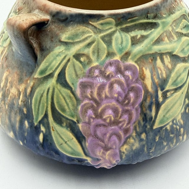 Roseville Wisteria Blue Matte Art Pottery Two-Handled Vase, 1930s For Sale - Image 12 of 14