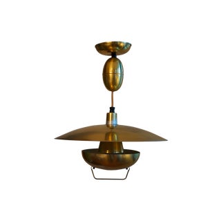 Atomic Age Brass Retractable Pendant Light For Sale