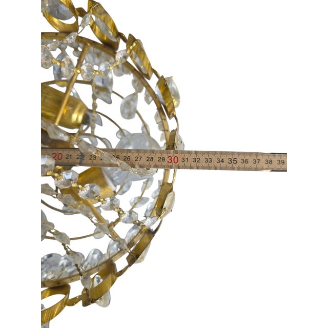 Gold Mid-Century Modern Gilded Brass Crown Chandelier with Faceted Crystal Teardrop Crystals in the style of Palwa, Germany, 1960-1970 For Sale - Image 8 of 9