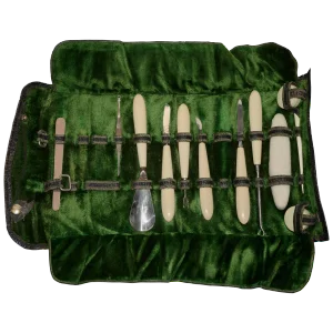 Mid-Century Leather Manicure Set With Vegetarian Ivory Handles