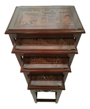 1960s Asian Carved Nesting Tables - Set of 4