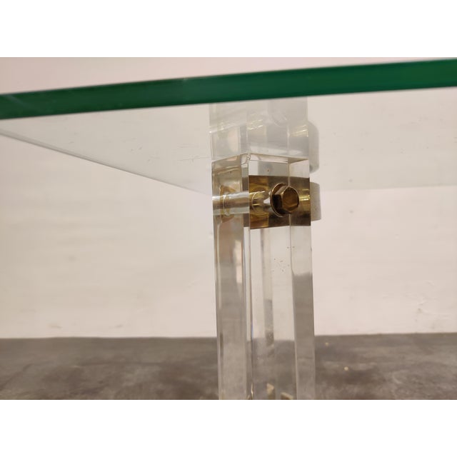 Brass and Acrylic Glass Coffee Table, 1970s For Sale - Image 8 of 10