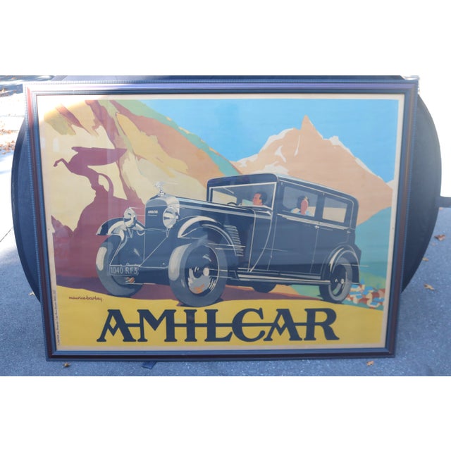 Vintage Framed French Automobile Poster Amilcar by Maurice Barbey 1932 For Sale - Image 9 of 12