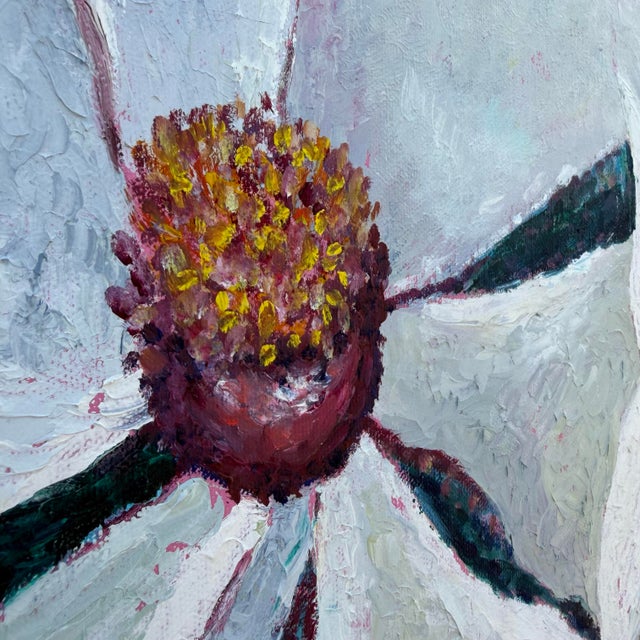 Mid-Century Modern Norma Wood Oil Painting, Magnolia Still-Life For Sale - Image 3 of 10