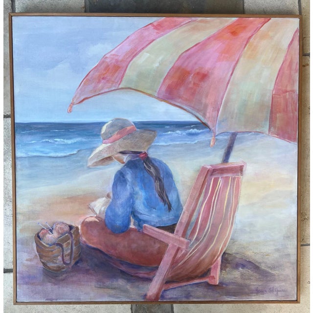 Summer at the Beach Acrylic Painting, Bohemian Style, Signed, 1980s For Sale - Image 10 of 14