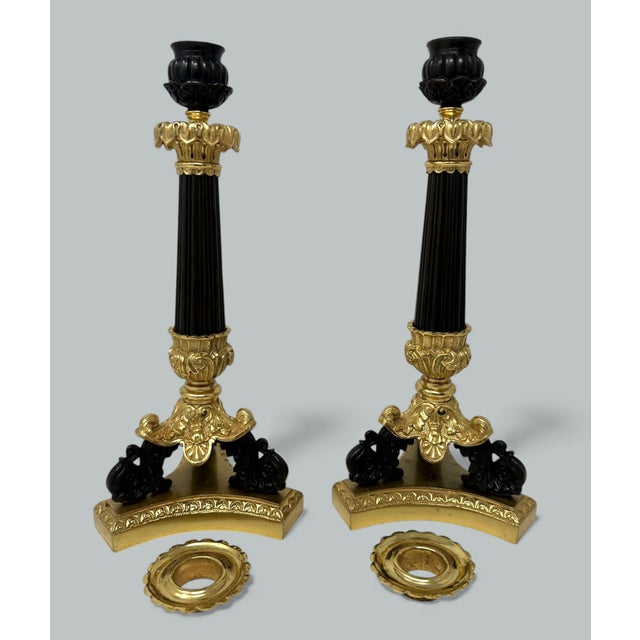 Bronze Antique Pair French Ormolu Bronze Dore Victorian Candlesticks Candelabra 19th Ct For Sale - Image 8 of 11