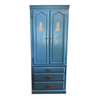 Custom Hand-Painted Blue Wardrobe For Sale