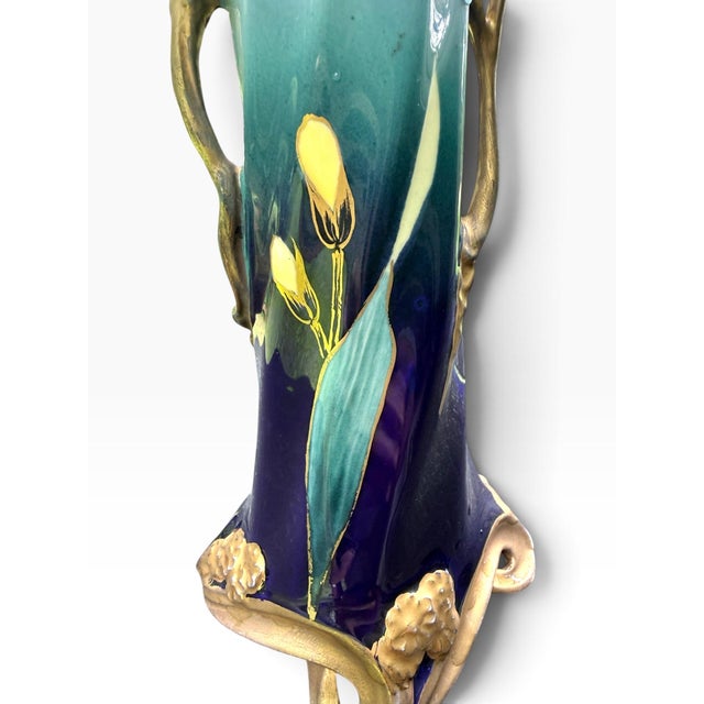 Ceramic Antique Carl Knoll Karlsbad Art Nouveau Hand-Painted Porcelain Iris Vase, Bohemia, Circa 1900 For Sale - Image 7 of 12