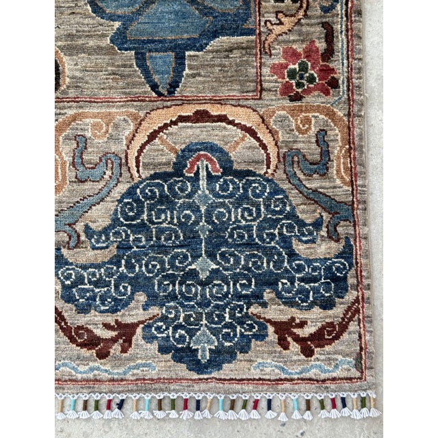 Forest Green Sickle Leaf Area Rug, Hand-Knotted Wool, Floral, 9x12, Stone & Indigo For Sale - Image 8 of 11