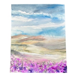 “Lavender Horizon” Original Watercolor Landscape by Nancy Smith For Sale