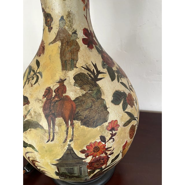 Vintage Chinoiserie Style Decoupage Table Lamp For Sale - Image 4 of 12