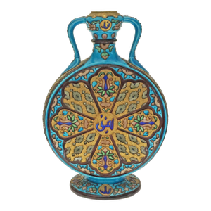 Antique French Majolica Vieillard & Co. Bordeaux French Moon Flask Vase Islamic Style Faux Cloisonné