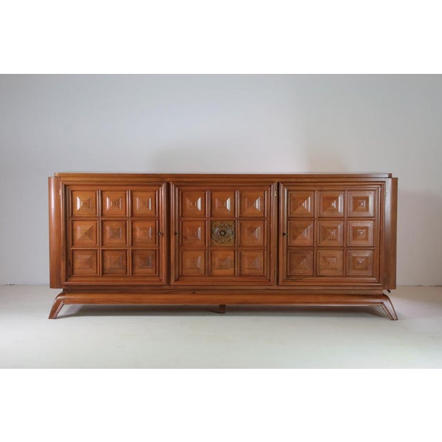 Large Brutalist Walnut Sideboard, France, 1940s For Sale - Image 13 of 13