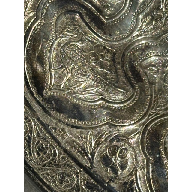 Silver Vintage Persian Zandi Middle Eastern Islamic Brass Platter. For Sale - Image 8 of 11