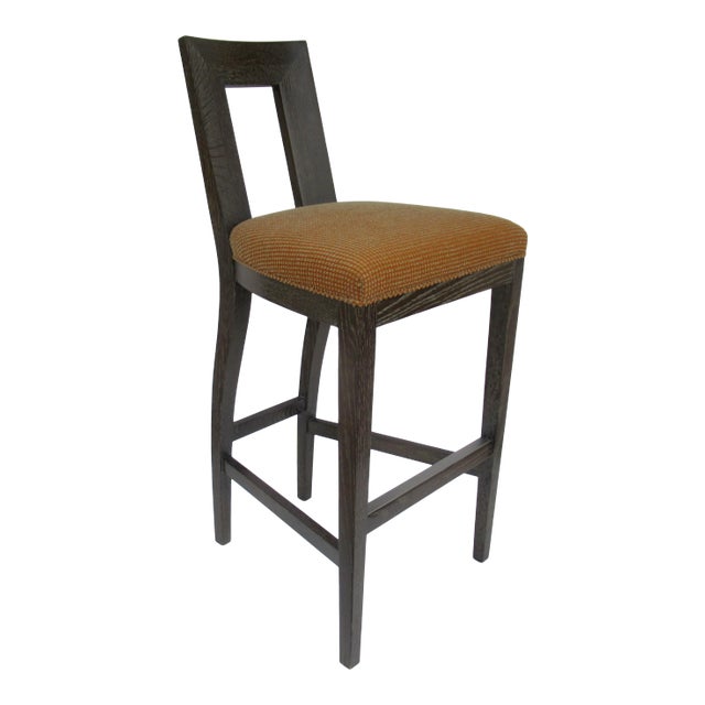 C.1996-98 Donghia "Margarita" Bar Stool in Pickled Black Cherry Finish on Oak With Pollack Boucle' Textile For Sale