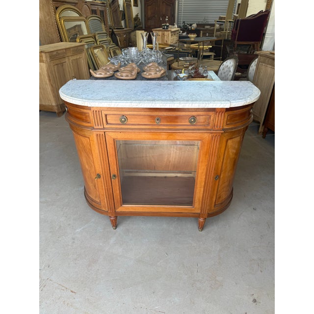 19th Century French Louis XVI Demilune Carrara Marble Top Sideboard / Buffet For Sale - Image 11 of 12