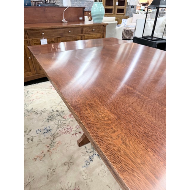 Stickley Late 20th Century Stickley Mission Collection Keyhole Trestle Oak Dining Table For Sale - Image 4 of 11