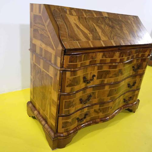 Brown Inlaid Wooden Secretaire with Four Drawers and Internal Compartments For Sale - Image 8 of 18