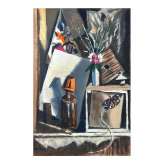 Frederick Childs (1908-1978) - Modernist “Trompe De L’œil” Still Life, Signed (C. 1955, Oil on Canvas) For Sale