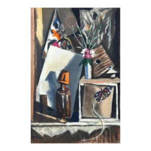 Frederick Childs (1908-1978) - Modernist “Trompe De L’œil” Still Life, Signed (C. 1955, Oil on Canvas)