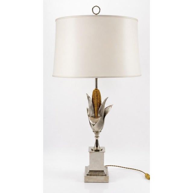 Gold Corn Cob Lamp Base in Silvered and Gilt Bronze from Maison Charles, France, 1970 For Sale - Image 8 of 8