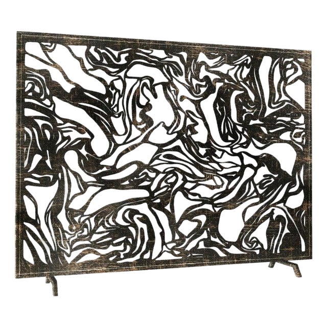 Gold Rubbed Black Marmol Fireplace Screen Iron For Sale
